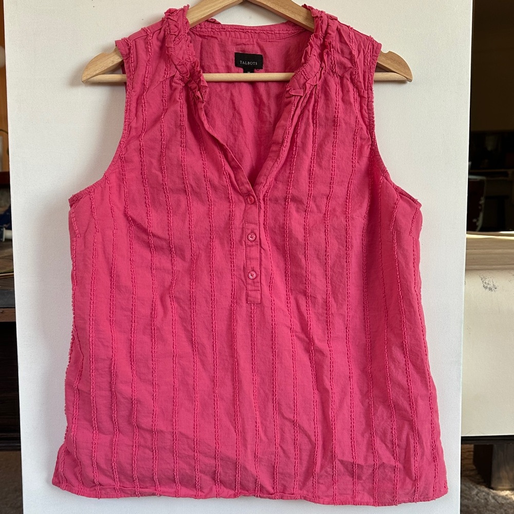 Talbots Vibrant Pink Sleeveless Blouse 100% cotton and lined